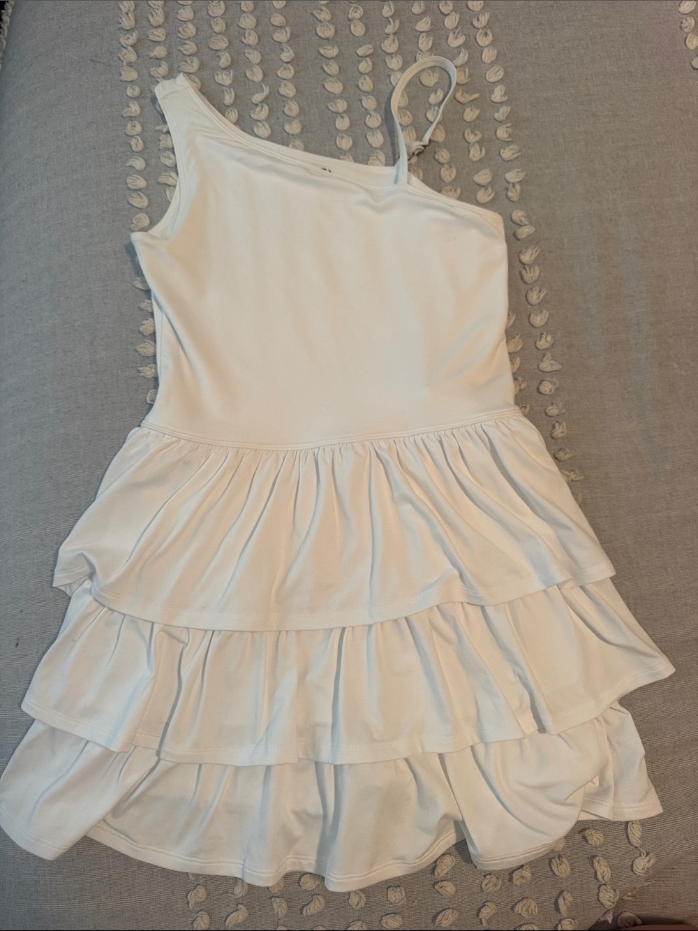 abercrombie kids White One-Shoulder Tiered Ruffle Dress
